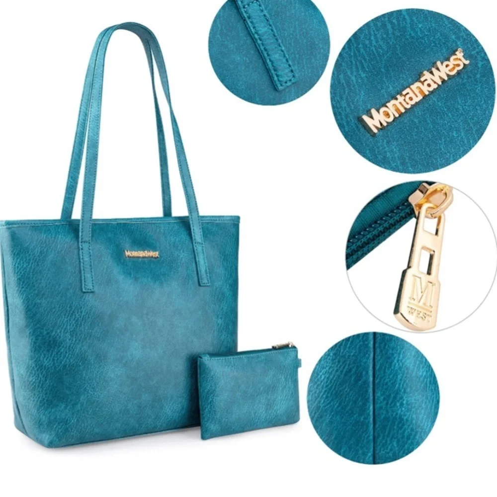 Montana West turquoise Tote Bags Vegan Leather Purse and Handbags.​​ - Picture 2 of 7